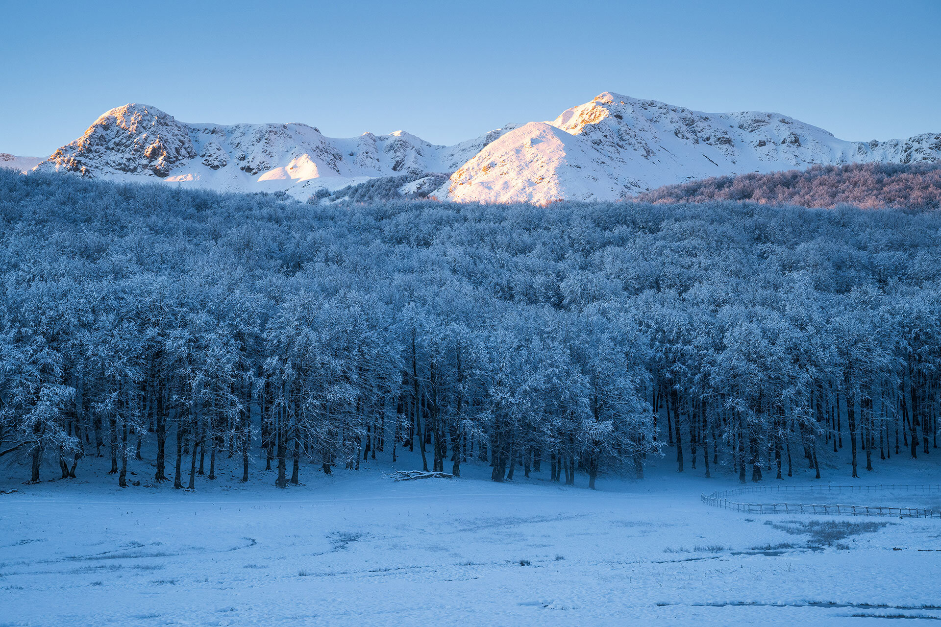 The Mainarde mountain range between Abruzzo and Molise at sunrise, adorned with the first snow | © Umberto Esposito - Wildlife Adventures